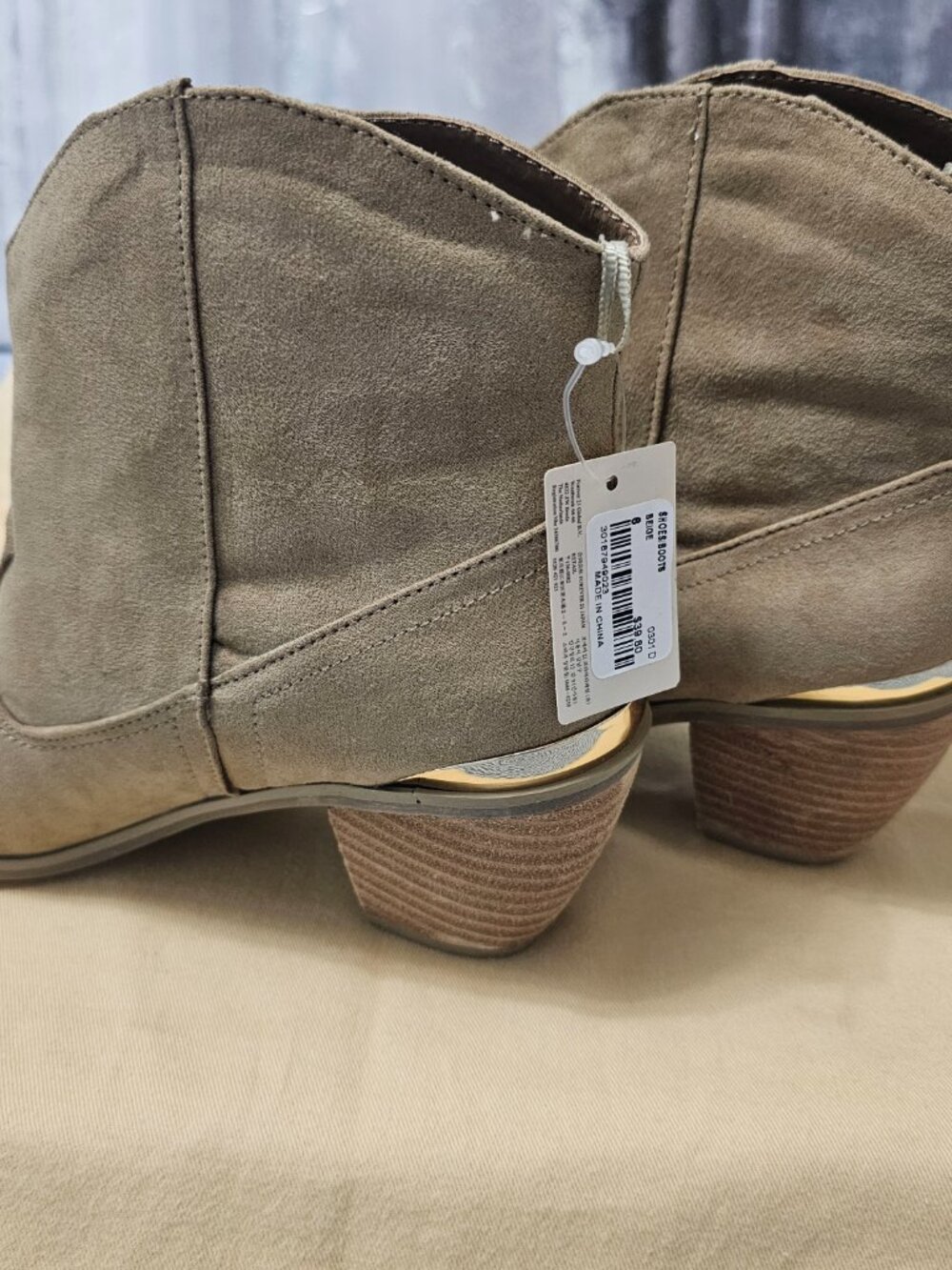 NEW Forever 21 Vegan Suede Khaki Beige Cowboy Festival Boho Mid Calf Boots Sz 6 - Picture 7 of 8